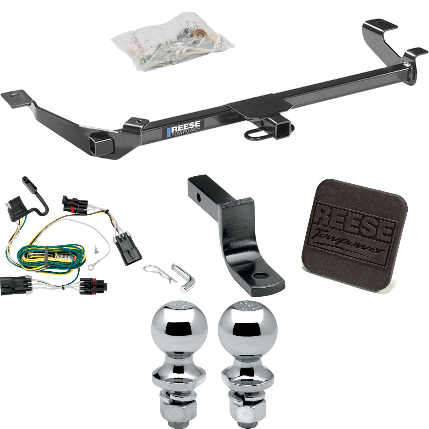 Fits 2005-2006 Pontiac Pursuit Trailer Hitch Tow PKG w/ 4-Flat Wiring Harness + Draw-Bar + 1-7/8" + 2" Ball + Hitch Cover (For Coupe, (Canada Only) Models) By Reese Towpower