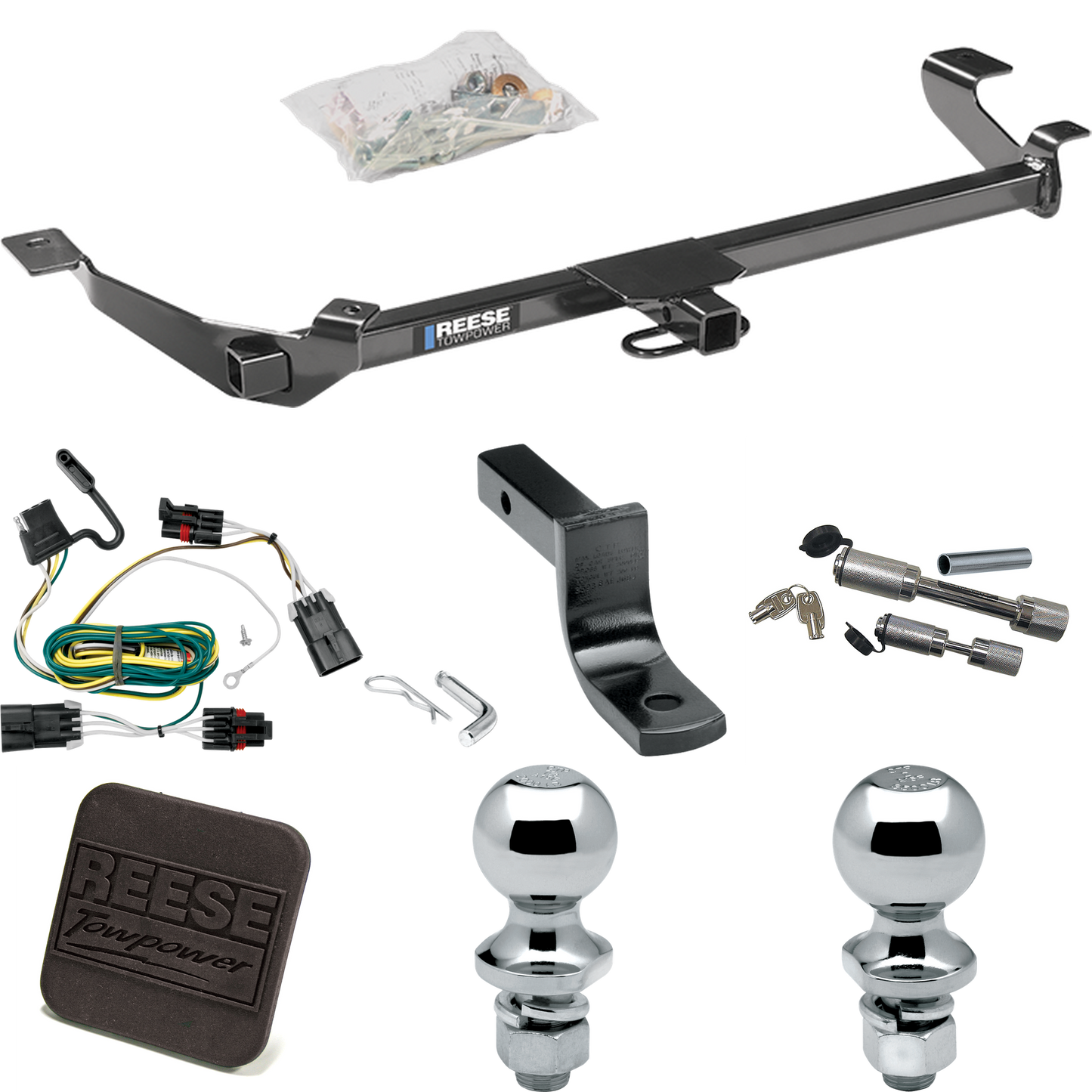 Fits 2005-2006 Pontiac Pursuit Trailer Hitch Tow PKG w/ 4-Flat Wiring Harness + Draw-Bar + 1-7/8" + 2" Ball + Hitch Cover + Dual Hitch & Coupler Locks (For Coupe, (Canada Only) Models) By Reese Towpower