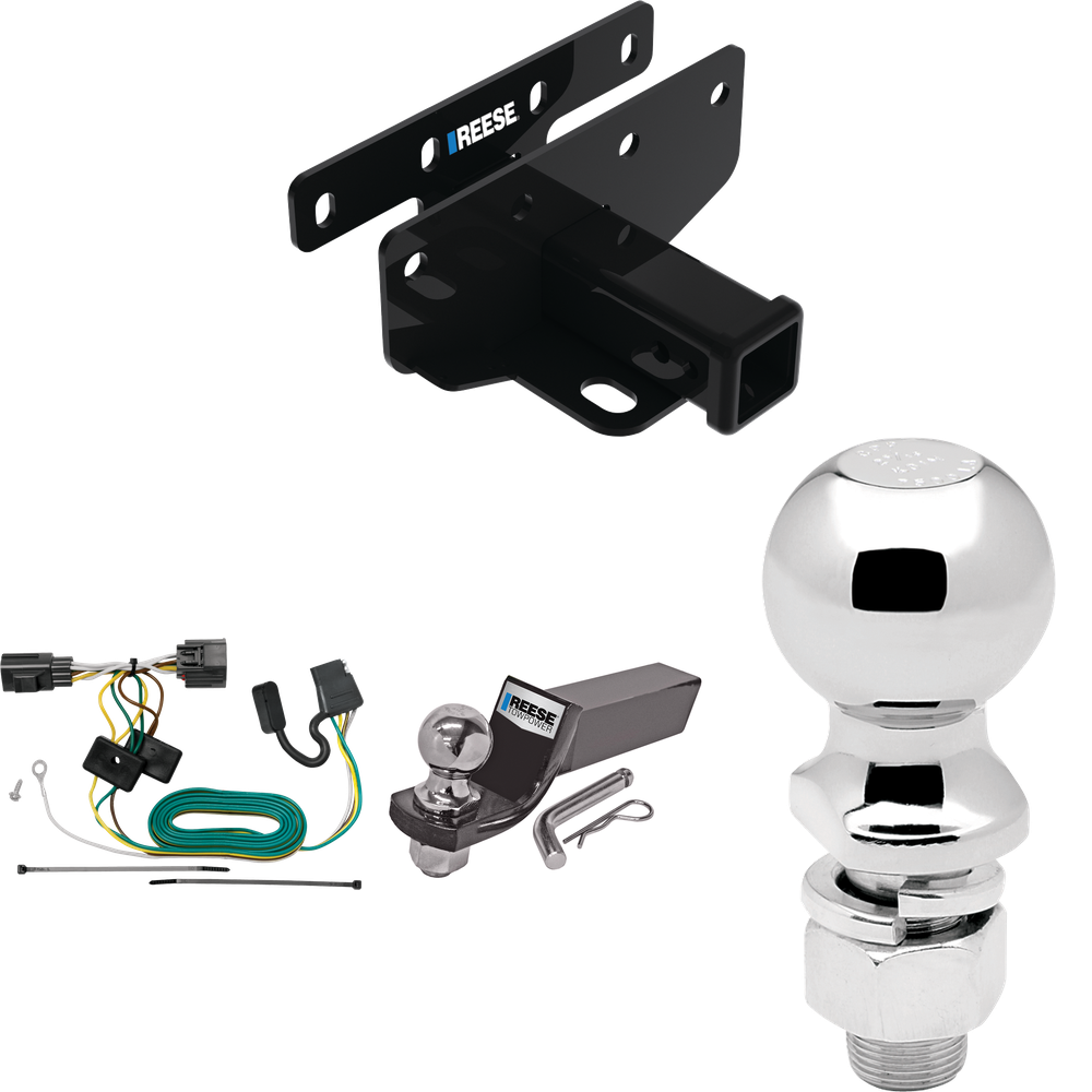 Fits 2007-2017 Jeep Wrangler Trailer Hitch Tow PKG w/ 4-Flat Wiring + Starter Kit Ball Mount w/ 2" Drop & 2" Ball + 2-5/16" Ball (For Right Hand Drive Models) By Reese Towpower