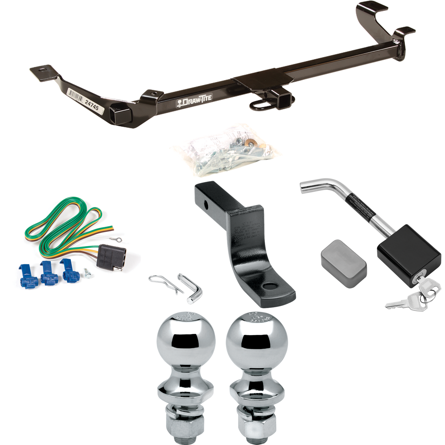 Fits 2005-2006 Pontiac Pursuit Trailer Hitch Tow PKG w/ 4-Flat Wiring Harness + Draw-Bar + 1-7/8" + 2" Ball + Hitch Lock (For Sedan, (Canada Only) Models) By Draw-Tite