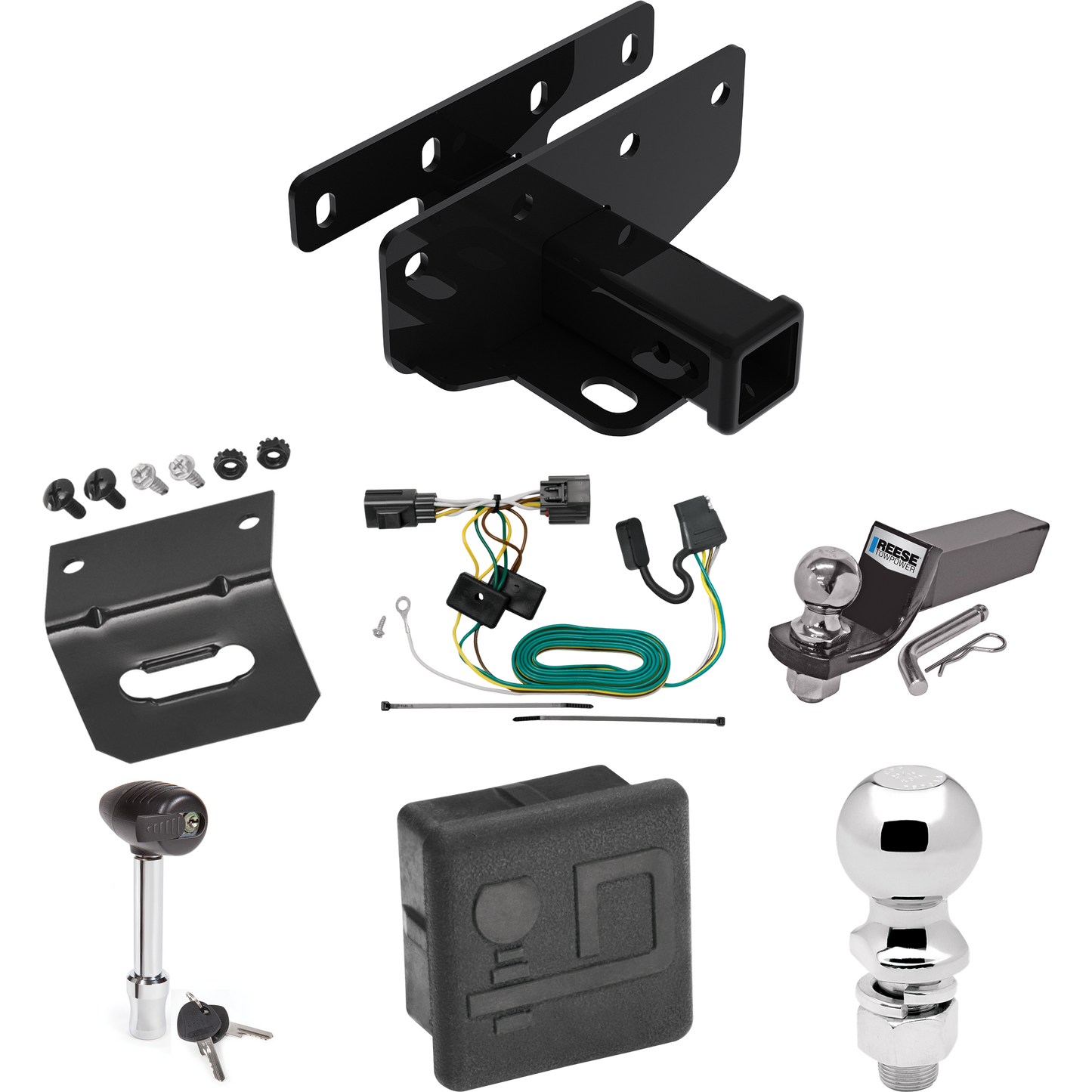 Fits 2018-2018 Jeep Wrangler JK Trailer Hitch Tow PKG w/ 4-Flat Wiring + Starter Kit Ball Mount w/ 2" Drop & 2" Ball + 2-5/16" Ball + Wiring Bracket + Hitch Lock + Hitch Cover (For Right Hand Drive Models) By Draw-Tite