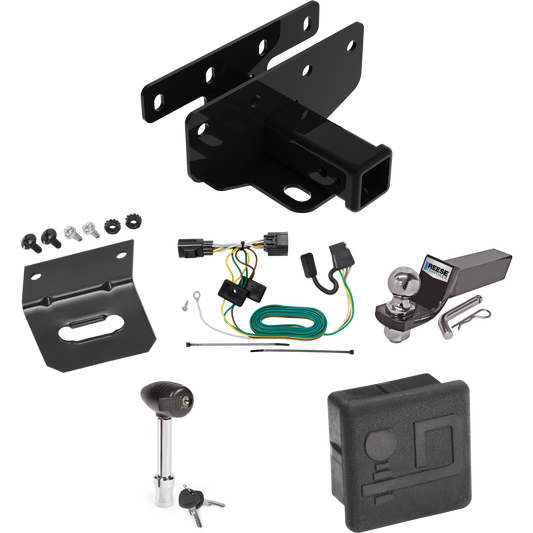 Fits 2018-2018 Jeep Wrangler JK Trailer Hitch Tow PKG w/ 4-Flat Wiring + Starter Kit Ball Mount w/ 2" Drop & 2" Ball + Wiring Bracket + Hitch Lock + Hitch Cover (Excludes: w/Right Hand Drive Models) By Draw-Tite