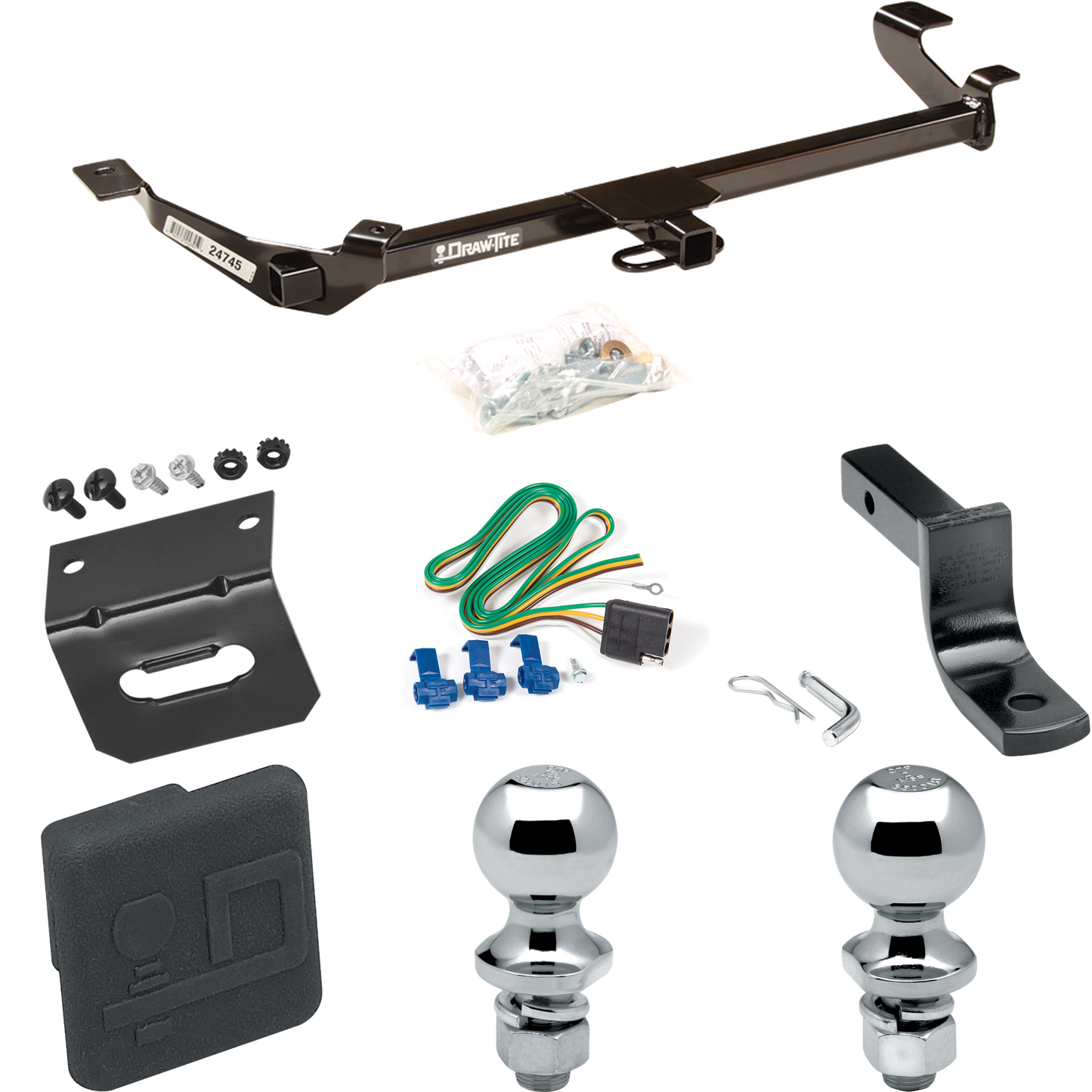 Fits 2005-2006 Pontiac Pursuit Trailer Hitch Tow PKG w/ 4-Flat Wiring Harness + Draw-Bar + 1-7/8" + 2" Ball + Wiring Bracket + Hitch Cover (For Sedan, (Canada Only) Models) By Draw-Tite