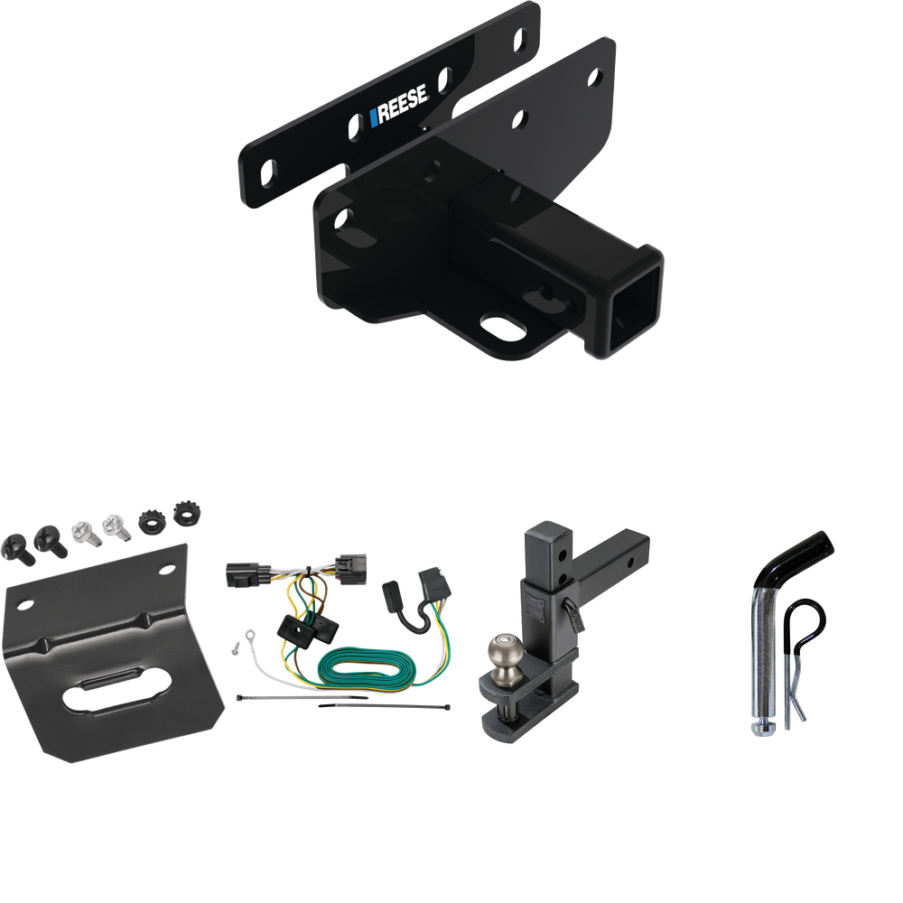 Fits 2007-2017 Jeep Wrangler Trailer Hitch Tow PKG w/ 4-Flat Wiring Harness + Adjustable Drop Rise Clevis Hitch Ball Mount w/ 2" Ball + Pin/Clip + Wiring Bracket (Excludes: w/Right Hand Drive Models) By Reese Towpower