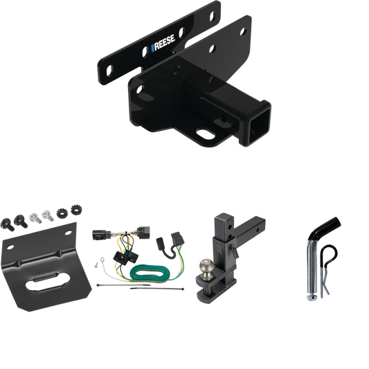 Fits 2007-2017 Jeep Wrangler Trailer Hitch Tow PKG w/ 4-Flat Wiring Harness + Adjustable Drop Rise Clevis Hitch Ball Mount w/ 2" Ball + Pin/Clip + Wiring Bracket (Excludes: w/Right Hand Drive Models) By Reese Towpower