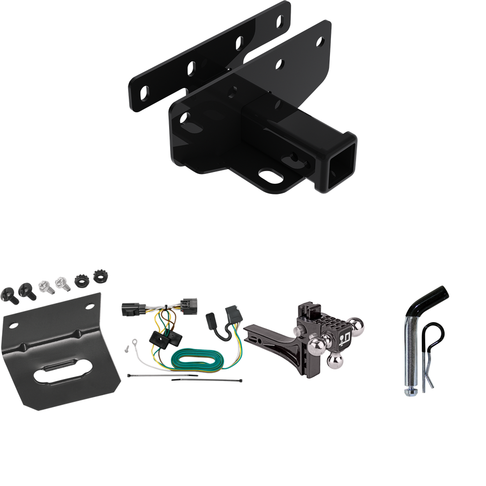 Fits 2007-2017 Jeep Wrangler Trailer Hitch Tow PKG w/ 4-Flat Wiring Harness + Adjustable Drop Rise Triple Ball Ball Mount 1-7/8" & 2" & 2-5/16" Trailer Balls + Pin/Clip + Wiring Bracket (Excludes: w/Right Hand Drive Models) By Draw-Tite