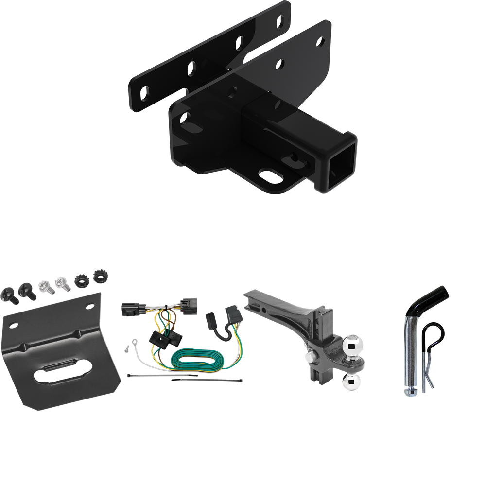 Fits 2007-2017 Jeep Wrangler Trailer Hitch Tow PKG w/ 4-Flat Wiring Harness + Dual Adjustable Drop Rise Ball Ball Mount 2" & 2-5/16" Trailer Balls + Pin/Clip + Wiring Bracket (Excludes: w/Right Hand Drive Models) By Draw-Tite