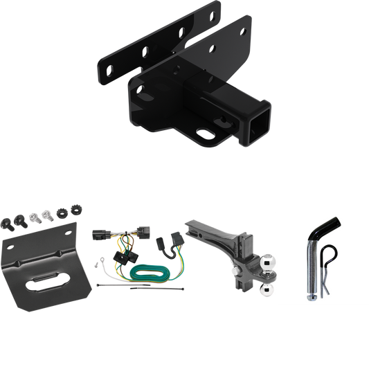 Fits 2007-2017 Jeep Wrangler Trailer Hitch Tow PKG w/ 4-Flat Wiring Harness + Dual Adjustable Drop Rise Ball Ball Mount 2" & 2-5/16" Trailer Balls + Pin/Clip + Wiring Bracket (Excludes: w/Right Hand Drive Models) By Draw-Tite