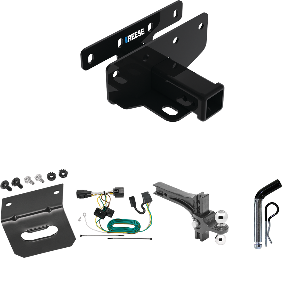 Fits 2007-2017 Jeep Wrangler Trailer Hitch Tow PKG w/ 4-Flat Wiring Harness + Dual Adjustable Drop Rise Ball Ball Mount 2" & 2-5/16" Trailer Balls + Pin/Clip + Wiring Bracket (For Right Hand Drive Models) By Reese Towpower