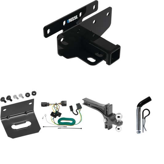 Fits 2007-2017 Jeep Wrangler Trailer Hitch Tow PKG w/ 4-Flat Wiring Harness + Dual Adjustable Drop Rise Ball Ball Mount 2" & 2-5/16" Trailer Balls + Pin/Clip + Wiring Bracket (For Right Hand Drive Models) By Reese Towpower