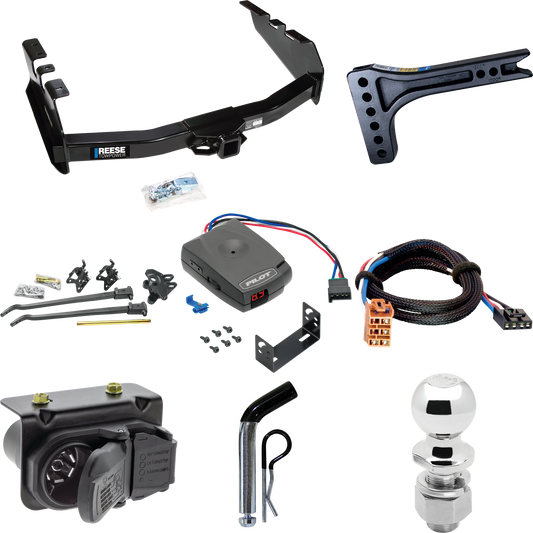 Fits 2003-2004 Chevrolet Silverado 2500 Trailer Hitch Tow PKG w/ 15K Trunnion Bar Weight Distribution Hitch + Pin/Clip + 2-5/16" Ball + Pro Series Pilot Brake Control + Plug & Play BC Adapter + 7-Way RV Wiring By Reese Towpower