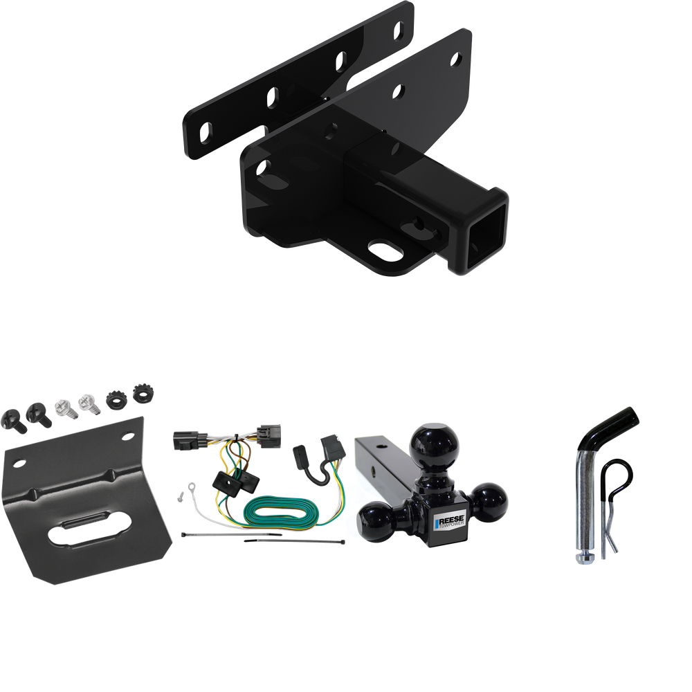 Fits 2018-2018 Jeep Wrangler JK Trailer Hitch Tow PKG w/ 4-Flat Wiring Harness + Triple Ball Ball Mount 1-7/8" & 2" & 2-5/16" Trailer Balls + Pin/Clip + Wiring Bracket (Excludes: w/Right Hand Drive Models) By Draw-Tite