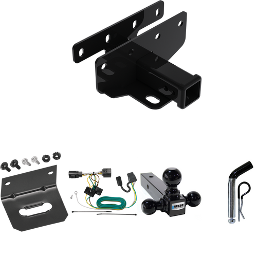 Fits 2018-2018 Jeep Wrangler JK Trailer Hitch Tow PKG w/ 4-Flat Wiring Harness + Triple Ball Ball Mount 1-7/8" & 2" & 2-5/16" Trailer Balls + Pin/Clip + Wiring Bracket (Excludes: w/Right Hand Drive Models) By Draw-Tite