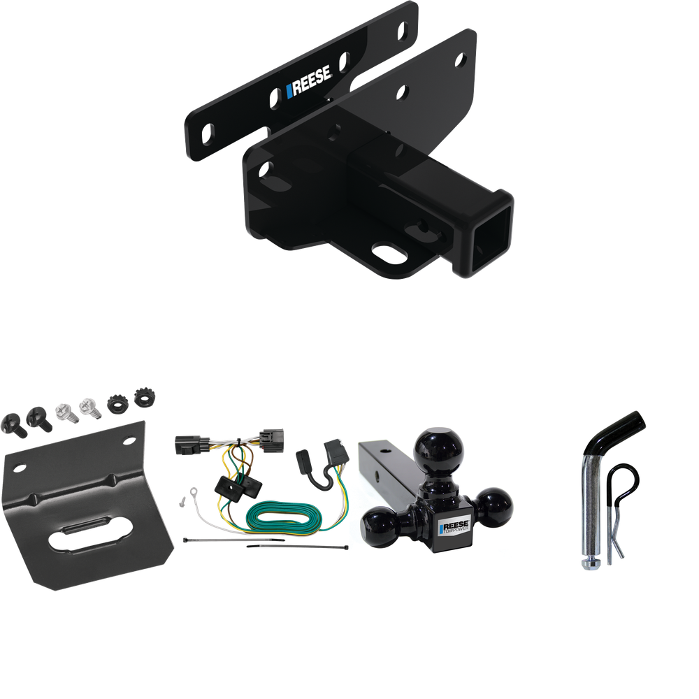 Fits 2007-2017 Jeep Wrangler Trailer Hitch Tow PKG w/ 4-Flat Wiring Harness + Triple Ball Ball Mount 1-7/8" & 2" & 2-5/16" Trailer Balls + Pin/Clip + Wiring Bracket (For Right Hand Drive Models) By Reese Towpower