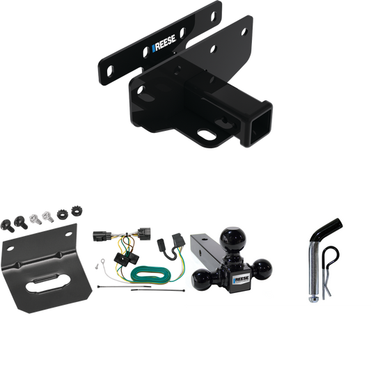 Fits 2007-2017 Jeep Wrangler Trailer Hitch Tow PKG w/ 4-Flat Wiring Harness + Triple Ball Ball Mount 1-7/8" & 2" & 2-5/16" Trailer Balls + Pin/Clip + Wiring Bracket (For Right Hand Drive Models) By Reese Towpower