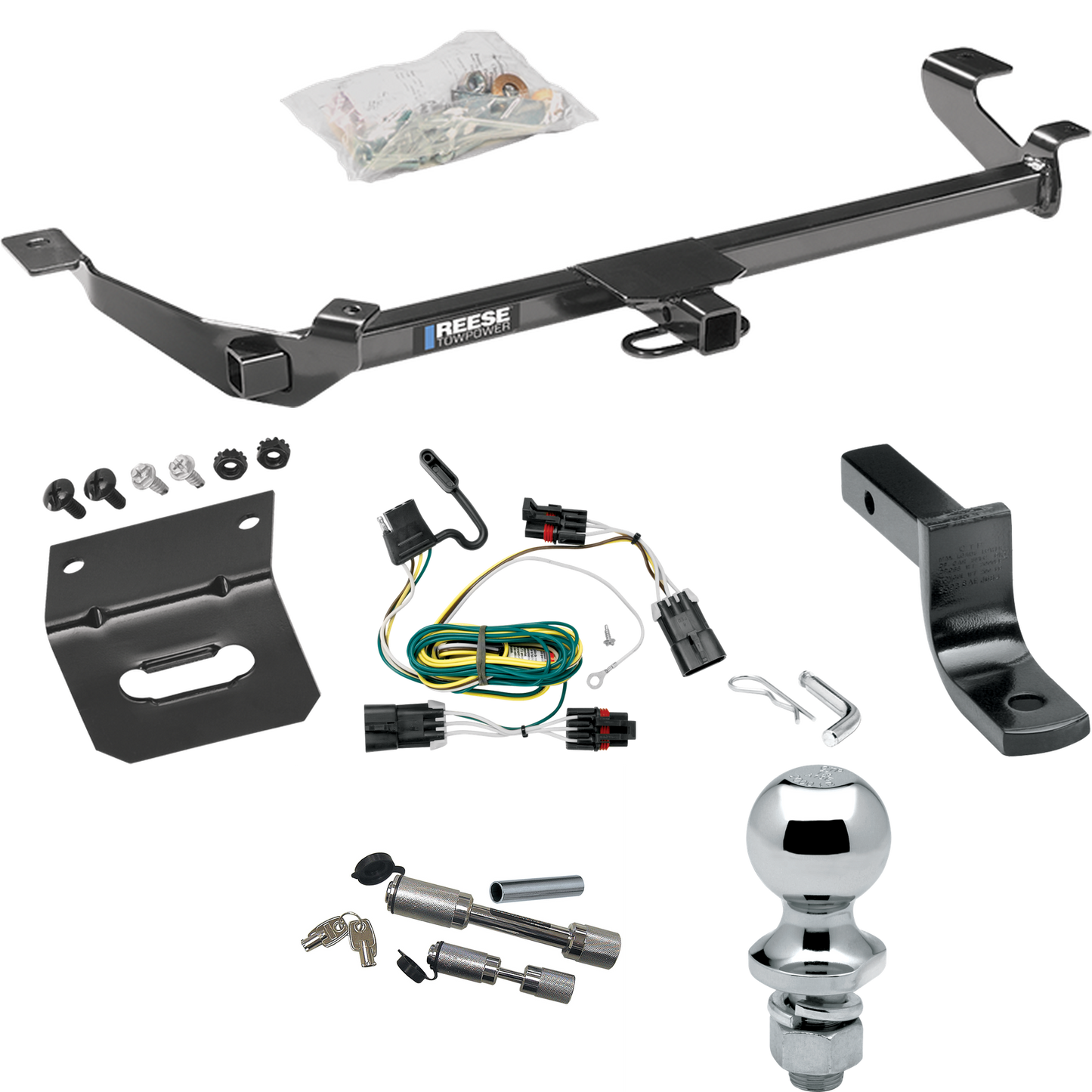 Fits 2005-2006 Pontiac Pursuit Trailer Hitch Tow PKG w/ 4-Flat Wiring Harness + Draw-Bar + 1-7/8" Ball + Wiring Bracket + Dual Hitch & Coupler Locks (For Coupe, (Canada Only) Models) By Reese Towpower