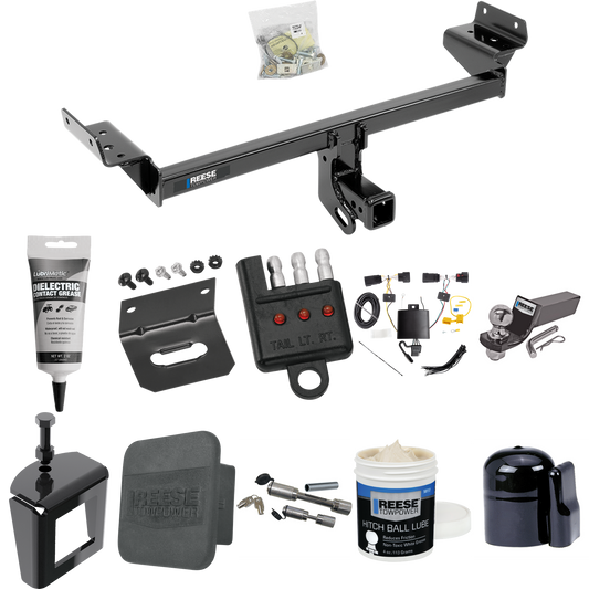 Fits 2019-2023 Lincoln Nautilus Trailer Hitch Tow PKG w/ 4-Flat Wiring + Starter Kit Ball Mount w/ 2" Drop & 2" Ball + 1-7/8" Ball + Wiring Bracket + Dual Hitch & Coupler Locks + Hitch Cover + Wiring Tester + Ball Lube + Electric Grease + Ball Wrench