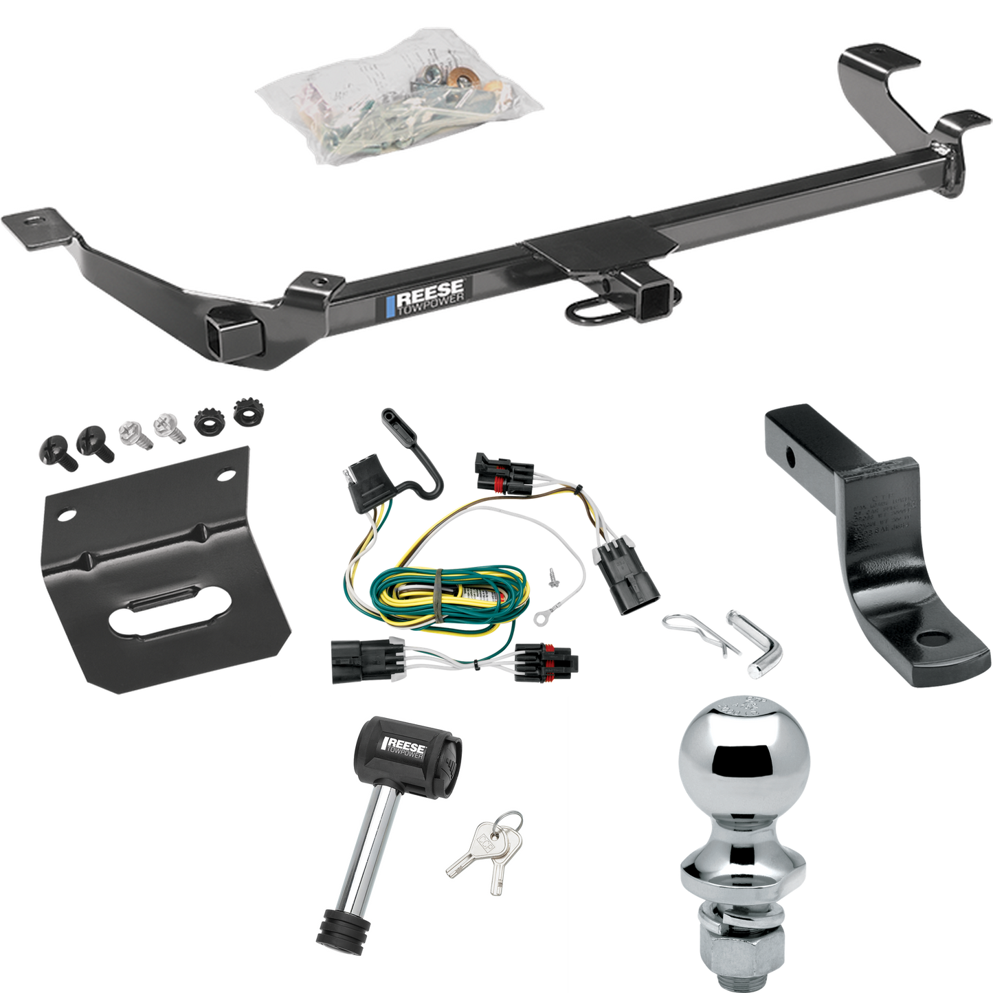 Fits 2005-2010 Chevrolet Cobalt Trailer Hitch Tow PKG w/ 4-Flat Wiring Harness + Draw-Bar + 1-7/8" Ball + Wiring Bracket + Hitch Lock (For Coupe, Except SS Models) By Reese Towpower