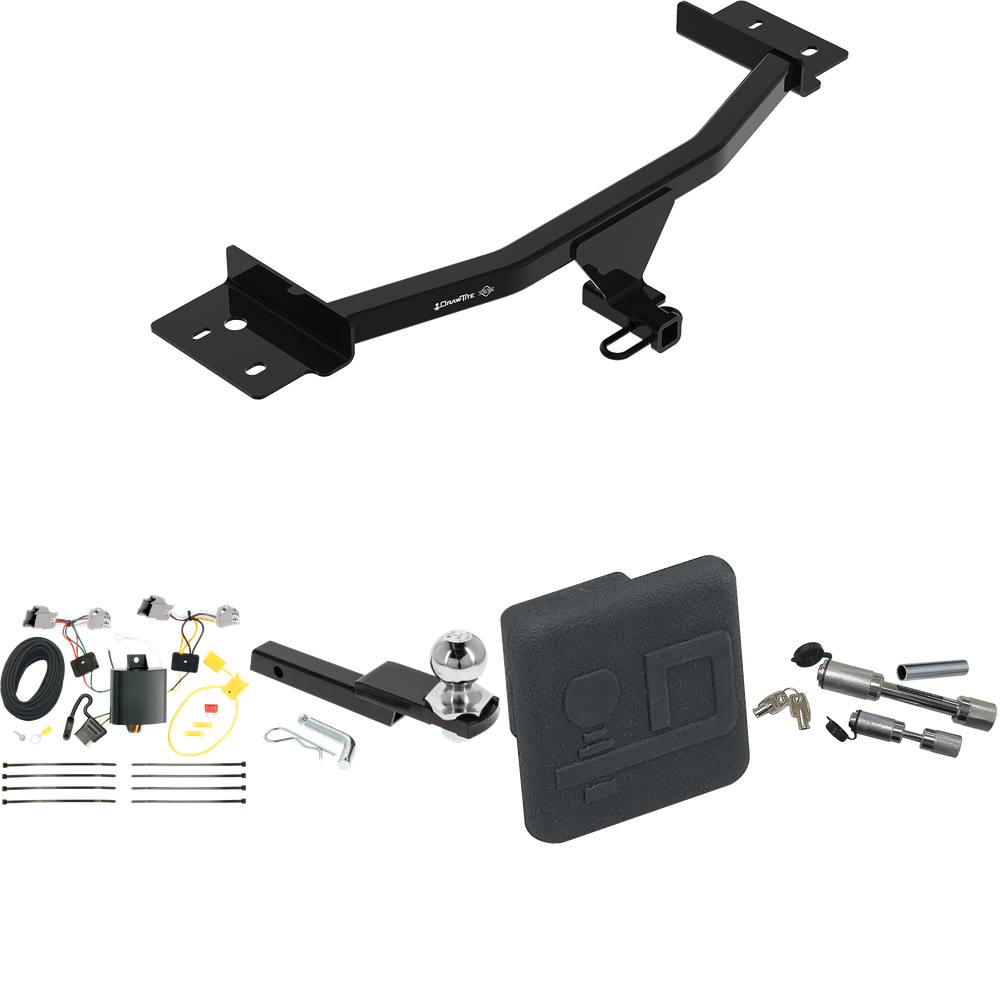 Fits 2020-2023 Ford Explorer Trailer Hitch Tow PKG w/ 4-Flat Wiring Harness + Interlock Starter Kit w/ 2" Ball 1-1/4" Drop 3/4" Rise + Hitch Cover + Dual Hitch & Coupler Locks By Draw-Tite