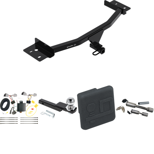 Fits 2020-2023 Ford Explorer Trailer Hitch Tow PKG w/ 4-Flat Wiring Harness + Interlock Starter Kit w/ 2" Ball 1-1/4" Drop 3/4" Rise + Hitch Cover + Dual Hitch & Coupler Locks By Draw-Tite