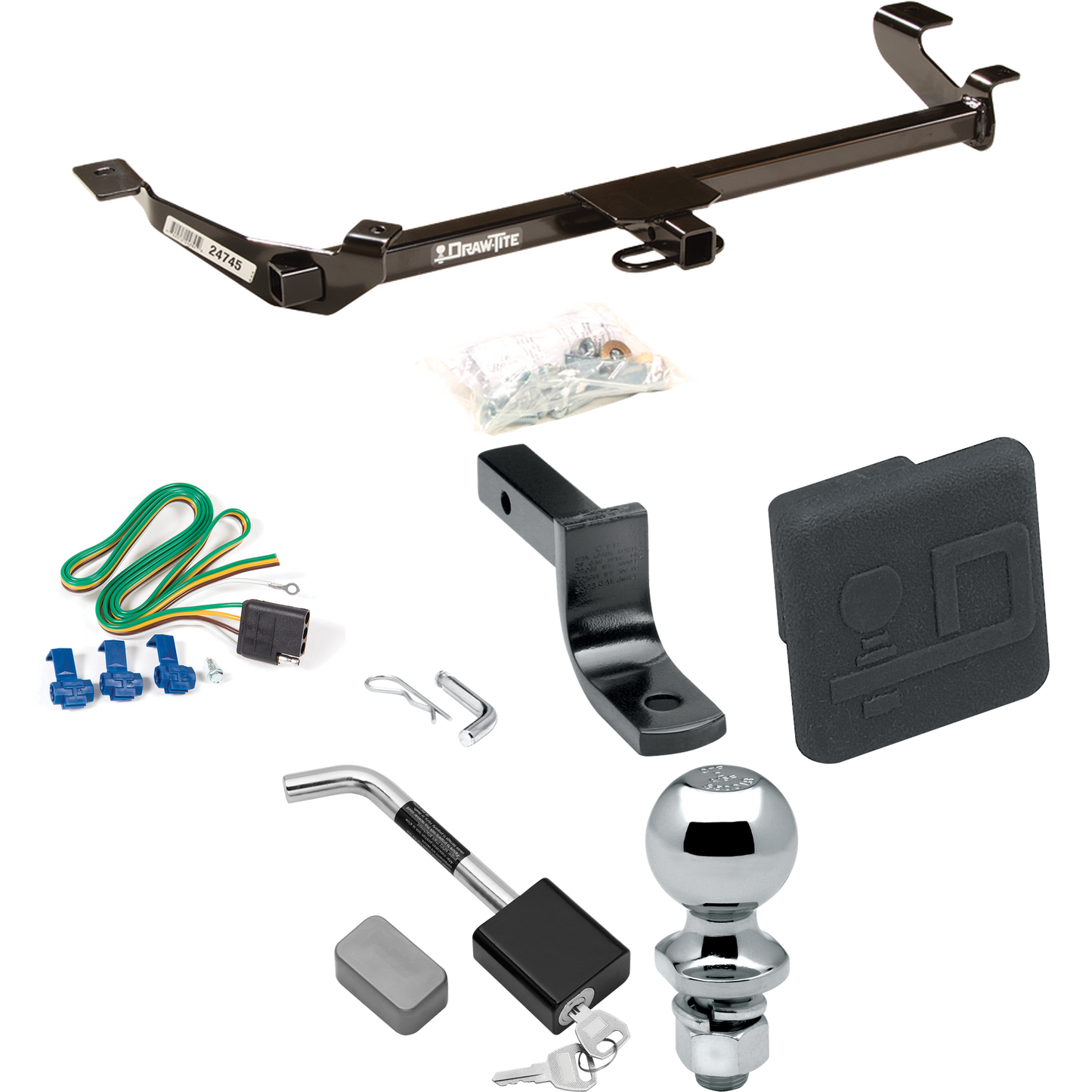 Fits 2005-2006 Pontiac Pursuit Trailer Hitch Tow PKG w/ 4-Flat Wiring Harness + Draw-Bar + 2" Ball + Hitch Cover + Hitch Lock (For Coupe, (Canada Only) Models) By Draw-Tite