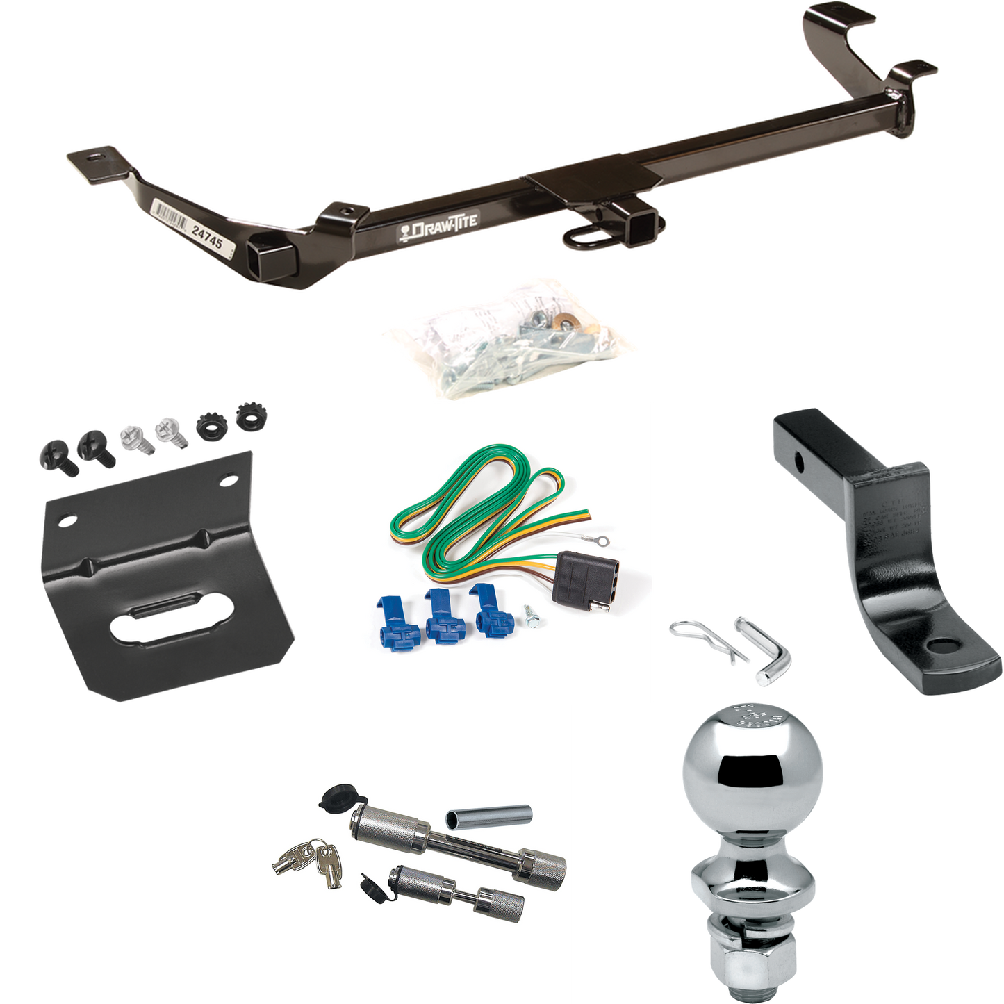 Fits 2005-2006 Pontiac Pursuit Trailer Hitch Tow PKG w/ 4-Flat Wiring Harness + Draw-Bar + 2" Ball + Wiring Bracket + Dual Hitch & Coupler Locks (For Sedan, (Canada Only) Models) By Draw-Tite