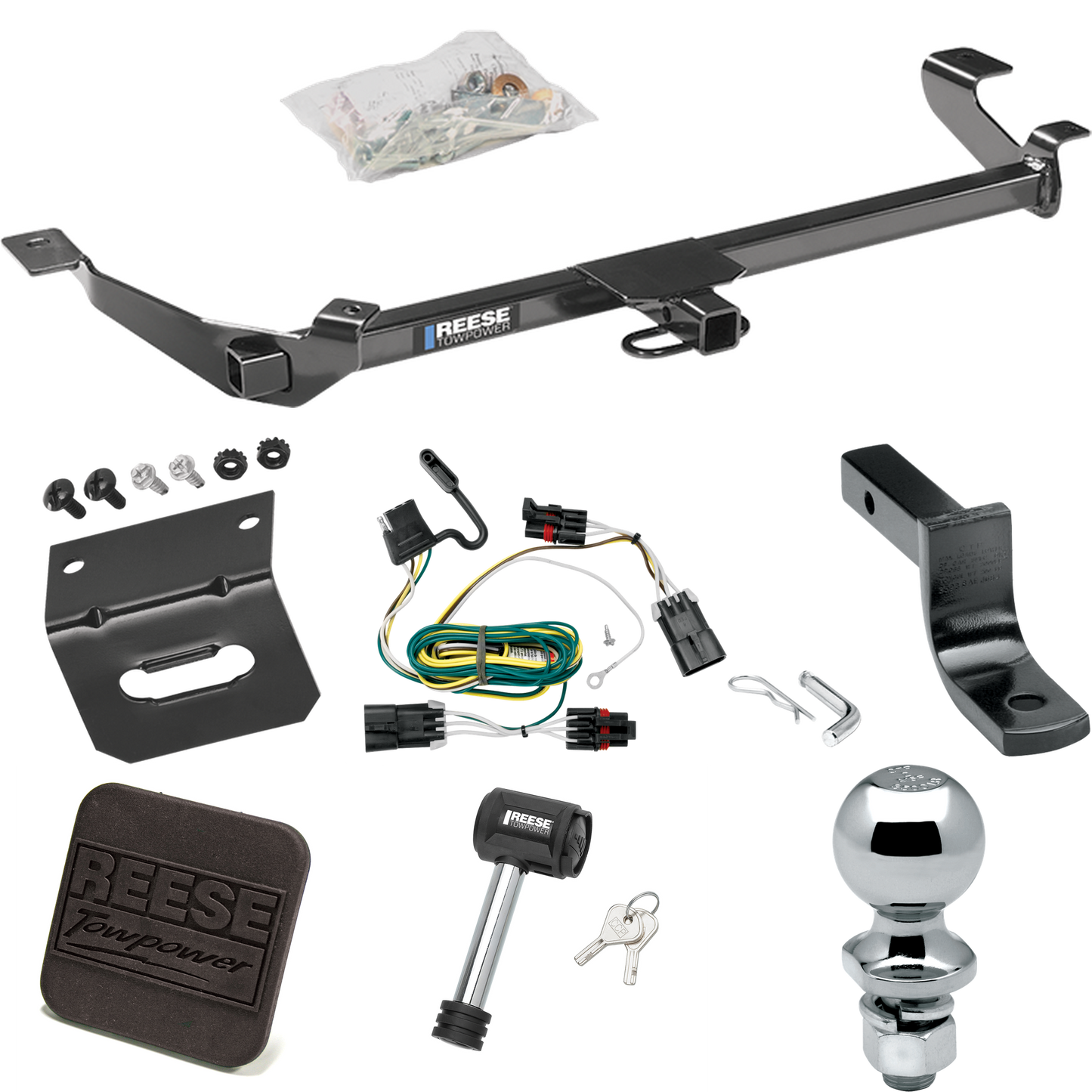 Fits 2005-2010 Chevrolet Cobalt Trailer Hitch Tow PKG w/ 4-Flat Wiring Harness + Draw-Bar + 2" Ball + Wiring Bracket + Hitch Cover + Hitch Lock (For Coupe, Except SS Models) By Reese Towpower