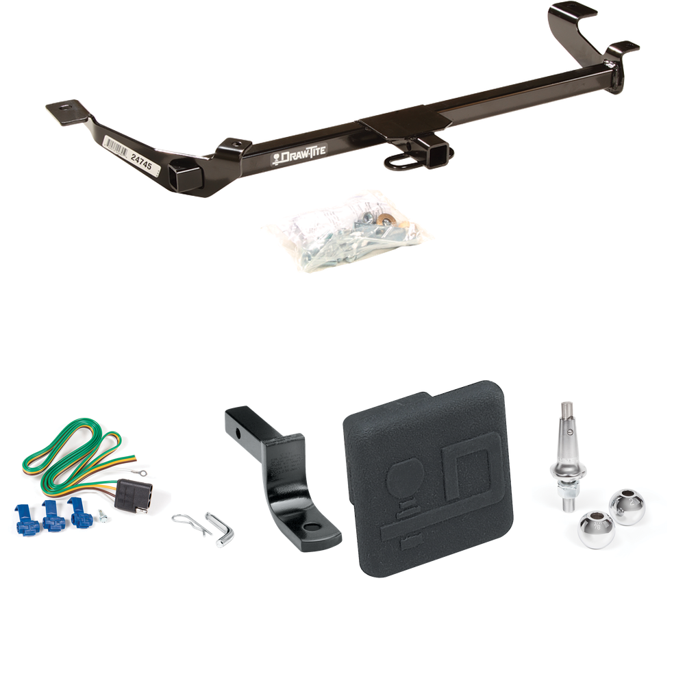 Fits 2005-2010 Chevrolet Cobalt Trailer Hitch Tow PKG w/ 4-Flat Wiring Harness + Draw-Bar + Interchangeable 1-7/8" & 2" Balls + Hitch Cover (For Coupe, Except SS Models) By Draw-Tite