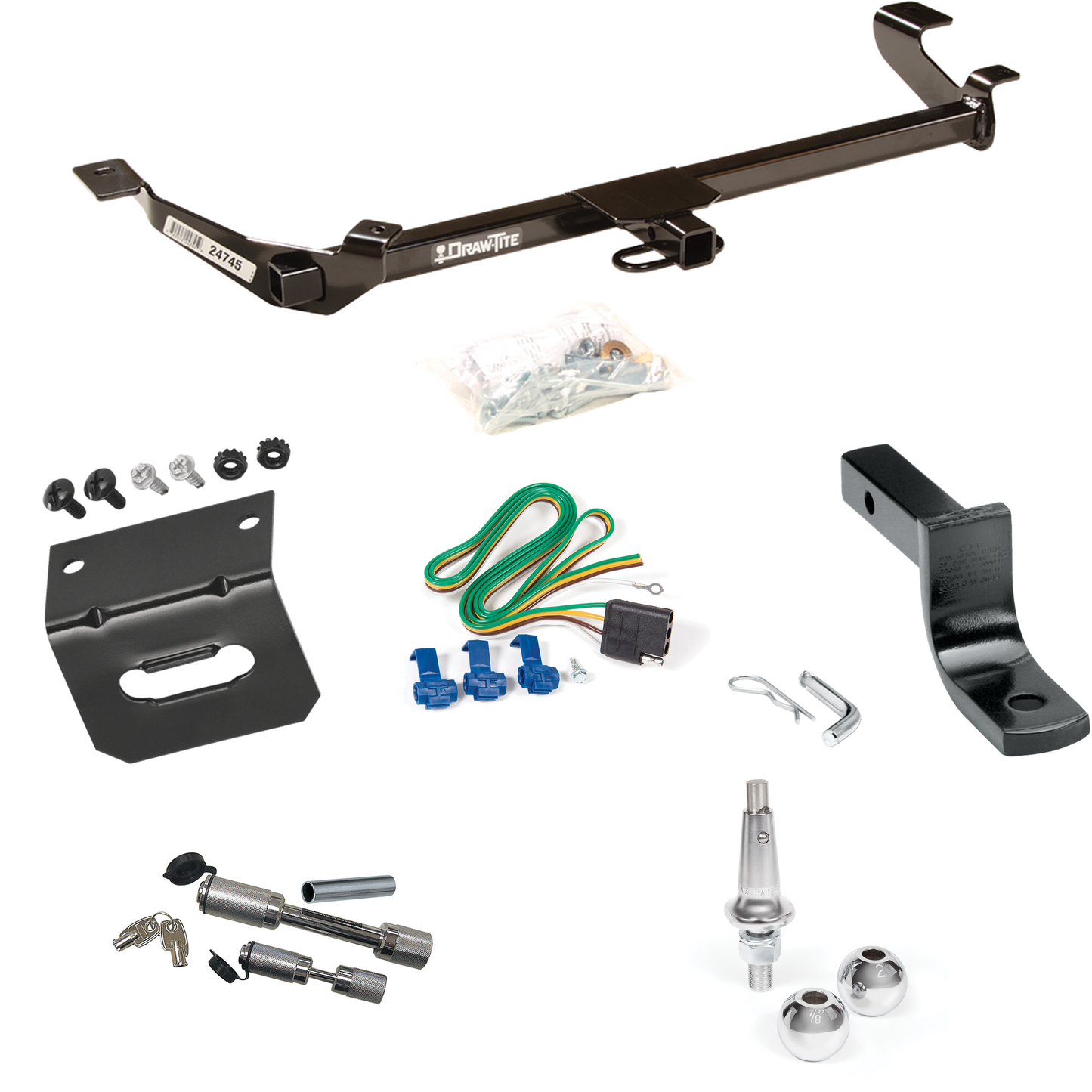 Fits 2005-2006 Pontiac Pursuit Trailer Hitch Tow PKG w/ 4-Flat Wiring Harness + Draw-Bar + Interchangeable 1-7/8" & 2" Balls + Wiring Bracket + Dual Hitch & Coupler Locks (For Coupe, (Canada Only) Models) By Draw-Tite