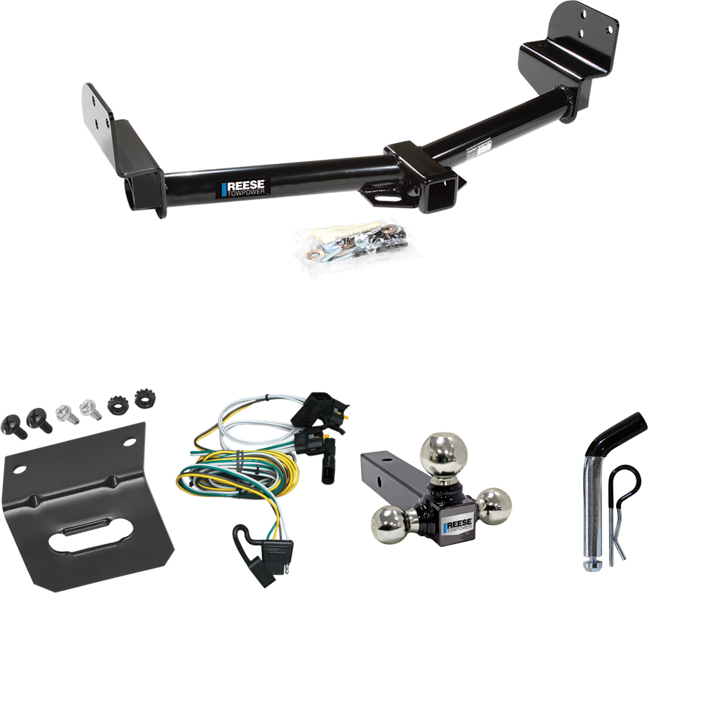 Fits 2002-2003 Ford Explorer Trailer Hitch Tow PKG w/ 4-Flat Wiring Harness + Triple Ball Ball Mount 1-7/8" & 2" & 2-5/16" Trailer Balls + Pin/Clip + Wiring Bracket By Reese Towpower