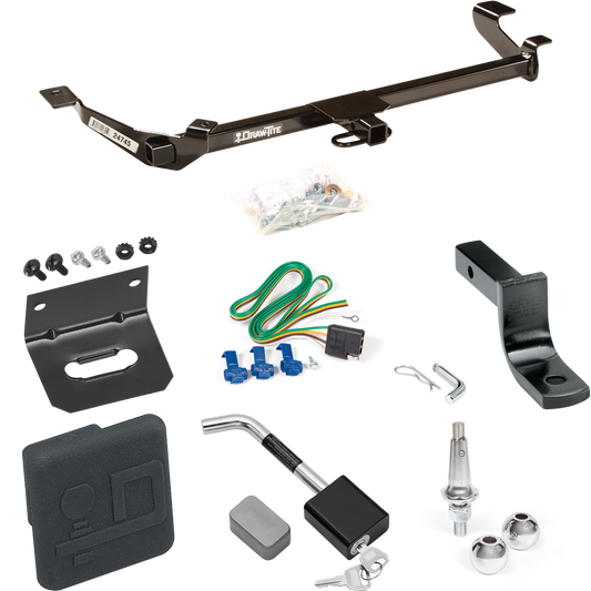 Fits 2005-2010 Chevrolet Cobalt Trailer Hitch Tow PKG w/ 4-Flat Wiring Harness + Draw-Bar + Interchangeable 1-7/8" & 2" Balls + Wiring Bracket + Hitch Cover + Hitch Lock (For Coupe, Except SS Models) By Draw-Tite