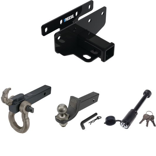 Fits 2018-2023 Jeep Wrangler Trailer Hitch Tow PKG + Interlock Tactical Starter Kit w/ 2" Drop & 2" Ball + Tactical Hook & Shackle Mount + Tactical Dogbone Lock (For JL (New Body Style) Models) By Reese Towpower