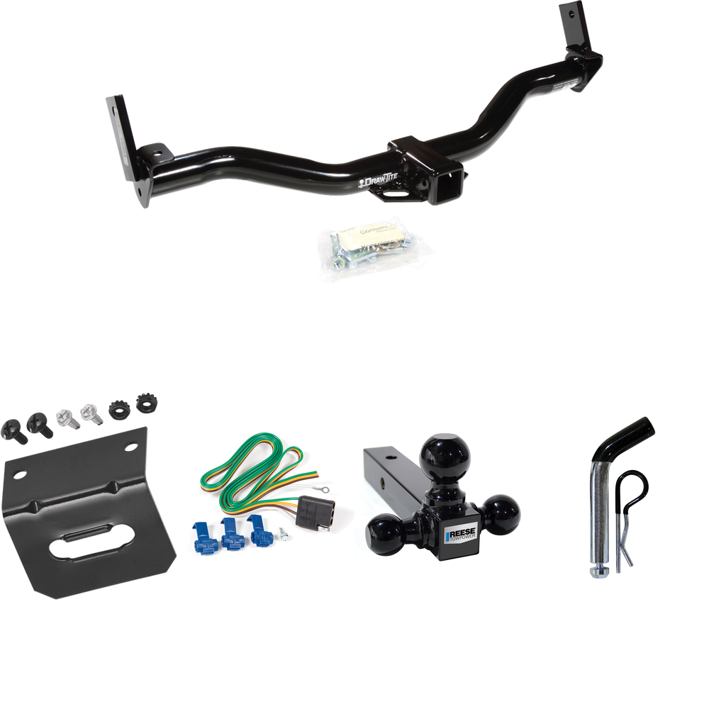 Fits 1991-1994 Ford Explorer Trailer Hitch Tow PKG w/ 4-Flat Wiring Harness + Triple Ball Ball Mount 1-7/8" & 2" & 2-5/16" Trailer Balls + Pin/Clip + Wiring Bracket By Draw-Tite