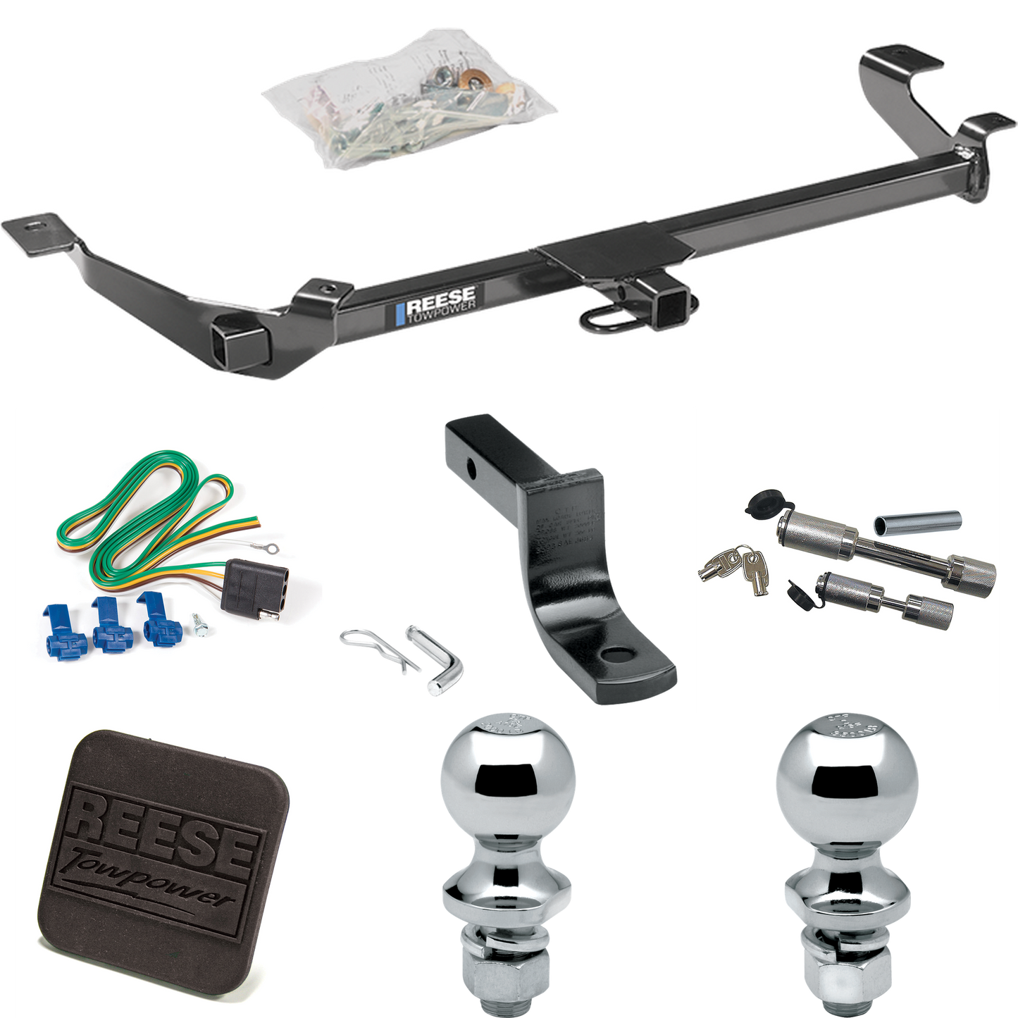 Fits 2005-2006 Pontiac Pursuit Trailer Hitch Tow PKG w/ 4-Flat Wiring Harness + Draw-Bar + 1-7/8" + 2" Ball + Hitch Cover + Dual Hitch & Coupler Locks (For Sedan, (Canada Only) Models) By Reese Towpower