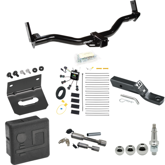 Fits 1995-2001 Ford Explorer Trailer Hitch Tow PKG w/ 4-Flat Zero Contact "No Splice" Wiring + Ball Mount w/ 2" Drop + Interchangeable Ball 1-7/8" & 2" & 2-5/16" + Wiring Bracket + Dual Hitch & Coupler Locks + Hitch Cover By Draw-Tite