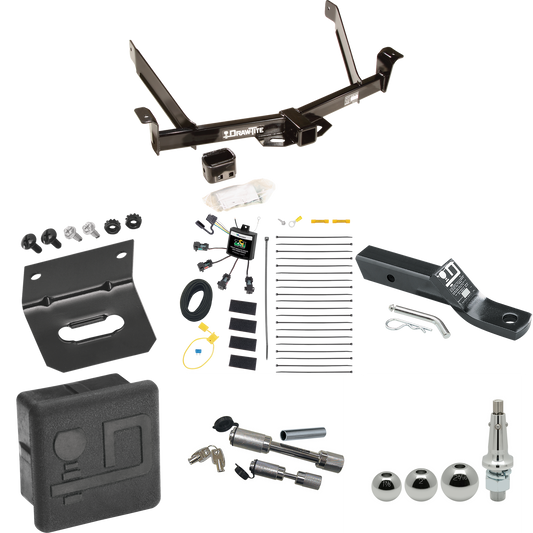 Fits 1997-2001 Mercury Mountaineer Trailer Hitch Tow PKG w/ 4-Flat Zero Contact "No Splice" Wiring + Ball Mount w/ 2" Drop + Interchangeable Ball 1-7/8" & 2" & 2-5/16" + Wiring Bracket + Dual Hitch & Coupler Locks + Hitch Cover By Draw-Tite