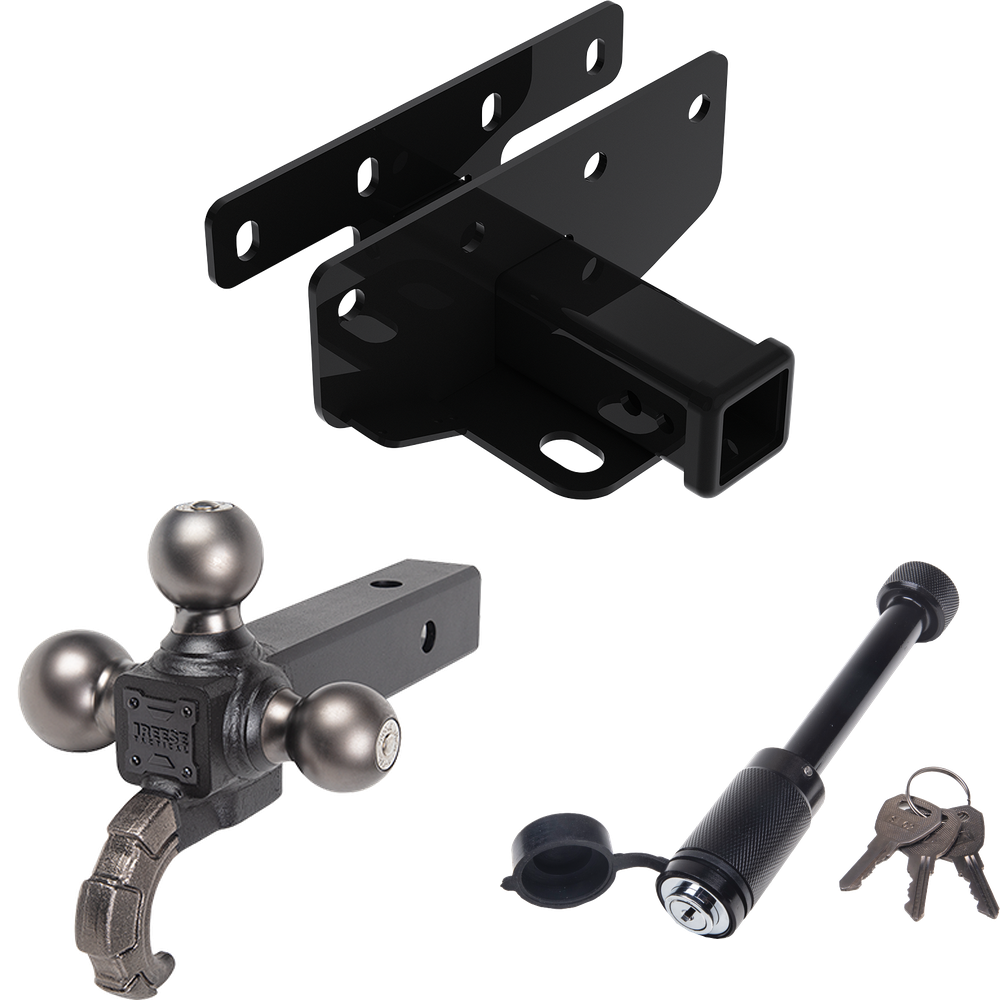 Fits 2018-2023 Jeep Wrangler Trailer Hitch Tow PKG + Triple Ball Tactical Ball Mount 1-7/8" & 2" & 2-5/16" Balls w/ Tow Hook + Tactical Dogbone Lock (For JL (New Body Style) Models) By Draw-Tite