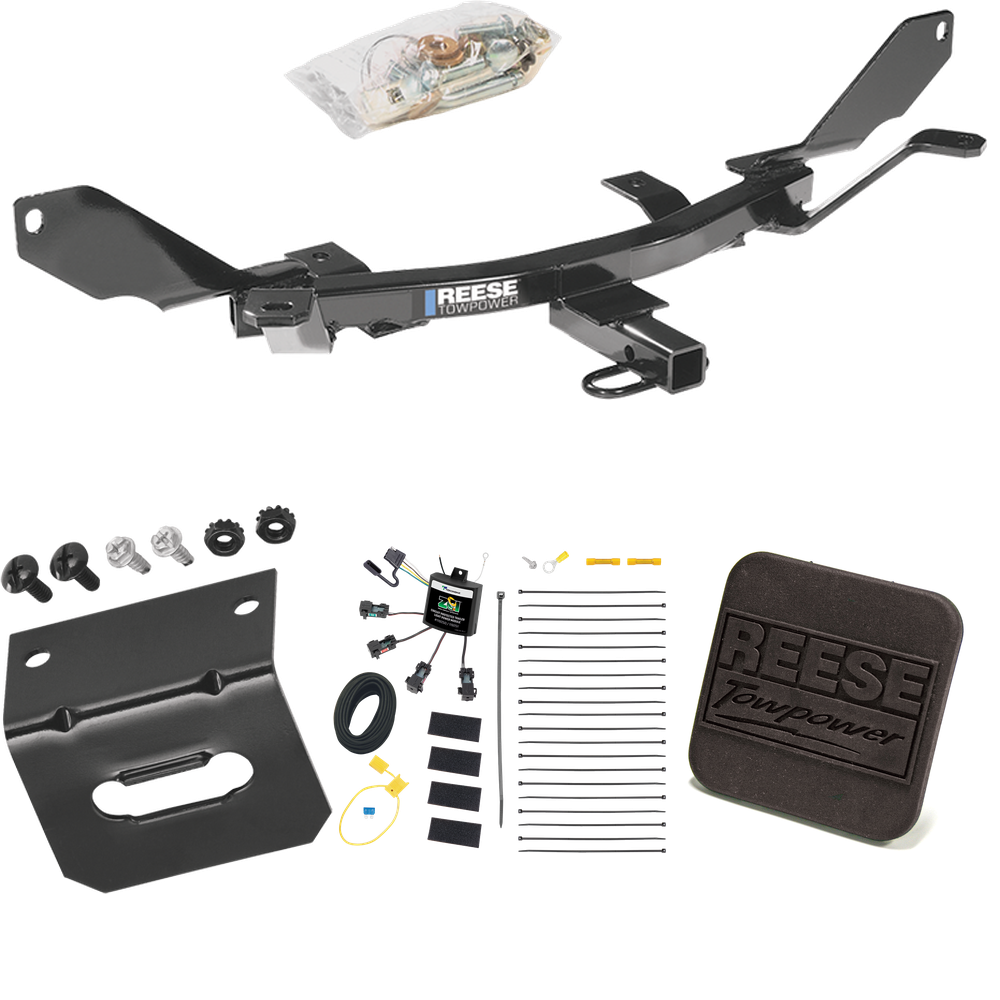 Fits 2007-2009 Lincoln MKZ Trailer Hitch Tow PKG w/ 4-Flat Zero Contact "No Splice" Wiring Harness + Hitch Cover By Reese Towpower