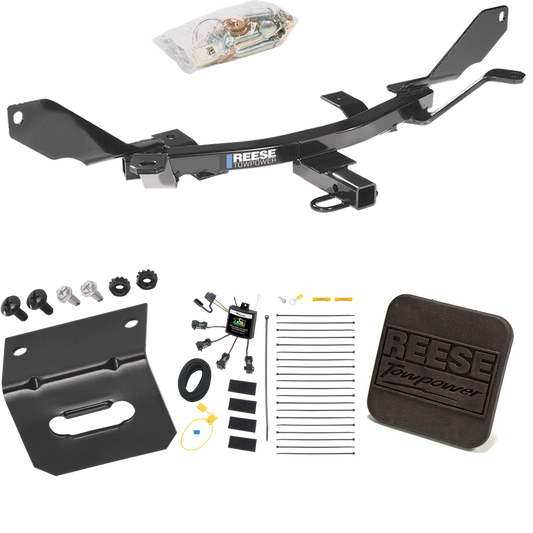 Fits 2007-2009 Lincoln MKZ Trailer Hitch Tow PKG w/ 4-Flat Zero Contact "No Splice" Wiring Harness + Hitch Cover By Reese Towpower