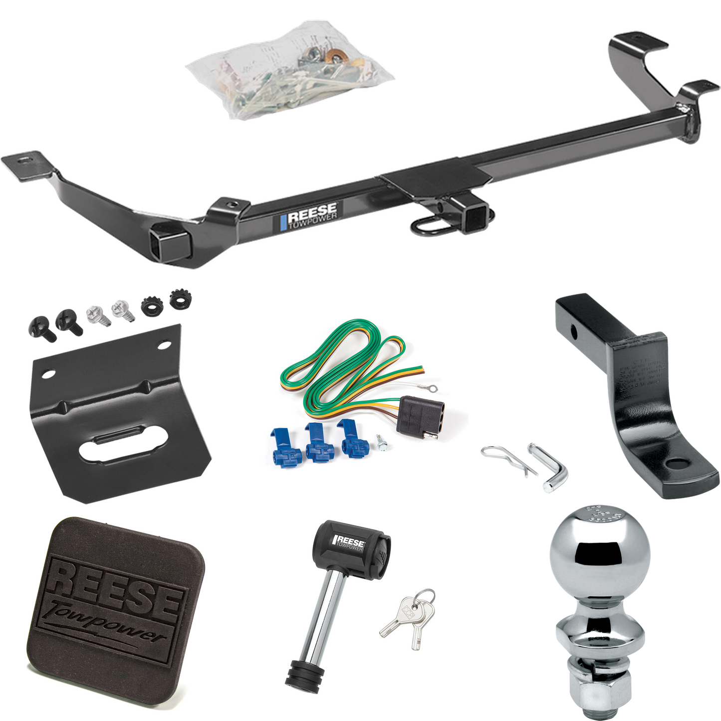 Fits 2005-2010 Chevrolet Cobalt Trailer Hitch Tow PKG w/ 4-Flat Wiring Harness + Draw-Bar + 2" Ball + Wiring Bracket + Hitch Cover + Hitch Lock (For Sedan, Except SS Models) By Reese Towpower