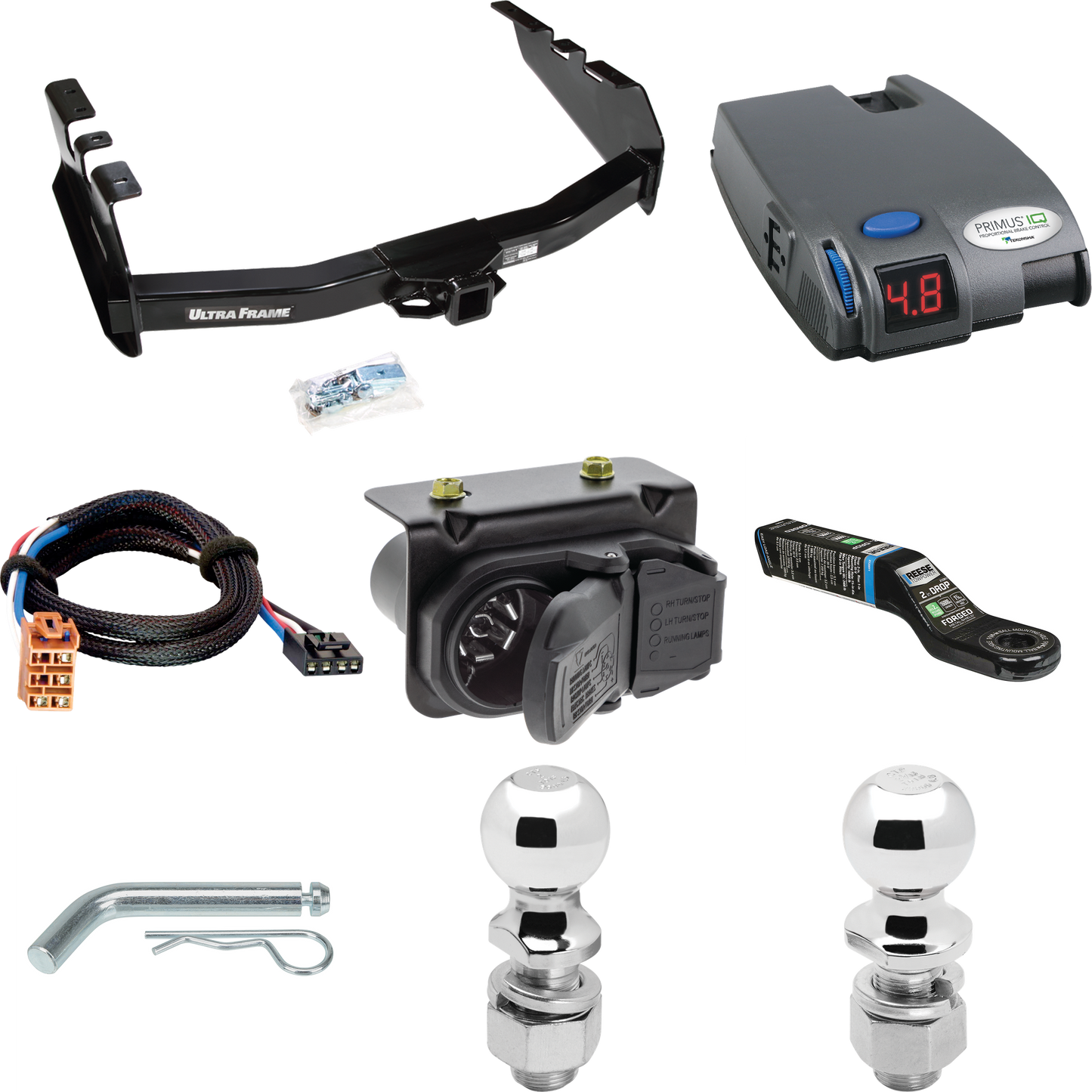 Fits 2003-2004 Chevrolet Silverado 2500 Trailer Hitch Tow PKG w/ Tekonsha Primus IQ Brake Control + Plug & Play BC Adapter + 7-Way RV Wiring + 2" & 2-5/16" Ball & Drop Mount By Draw-Tite