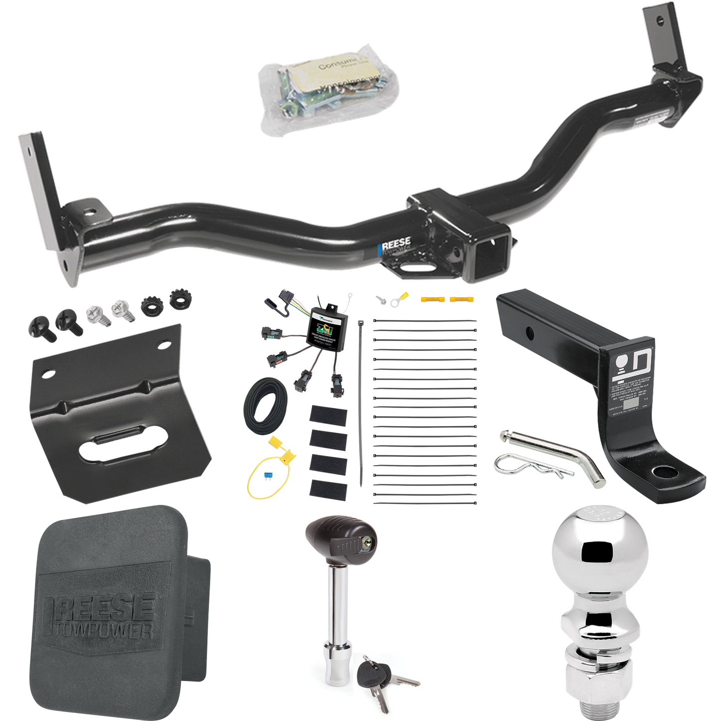 Fits 1997-2001 Mercury Mountaineer Trailer Hitch Tow PKG w/ 4-Flat Zero Contact "No Splice" Wiring + Ball Mount w/ 4" Drop + 2-5/16" Ball + Wiring Bracket + Hitch Lock + Hitch Cover By Reese Towpower