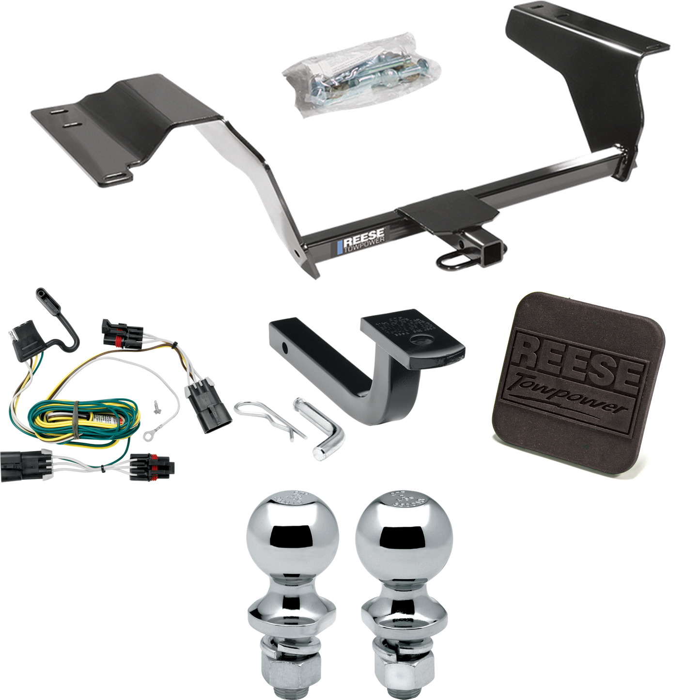 Fits 2006-2011 Chevrolet HHR Trailer Hitch Tow PKG w/ 4-Flat Wiring Harness + Draw-Bar + 1-7/8" + 2" Ball + Hitch Cover By Reese Towpower