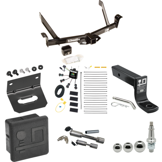 Fits 1997-2001 Mercury Mountaineer Trailer Hitch Tow PKG w/ 4-Flat Zero Contact "No Splice" Wiring + Ball Mount w/ 4" Drop + Interchangeable Ball 1-7/8" & 2" & 2-5/16" + Wiring Bracket + Dual Hitch & Coupler Locks + Hitch Cover By Draw-Tite