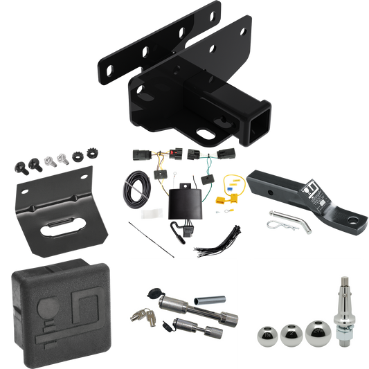 Fits 2018-2023 Jeep Wrangler Trailer Hitch Tow PKG w/ 4-Flat Wiring + Ball Mount w/ 2" Drop + Interchangeable Ball 1-7/8" & 2" & 2-5/16" + Wiring Bracket + Dual Hitch & Coupler Locks + Hitch Cover (For JL (New Body Style) Models) By Draw-Tite