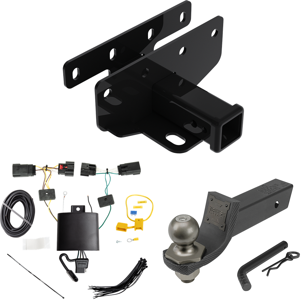 Fits 2018-2023 Jeep Wrangler Trailer Hitch Tow PKG w/ 4-Flat Wiring + Interlock Tactical Starter Kit w/ 2" Drop & 2" Ball (For JL (New Body Style) Models) By Draw-Tite