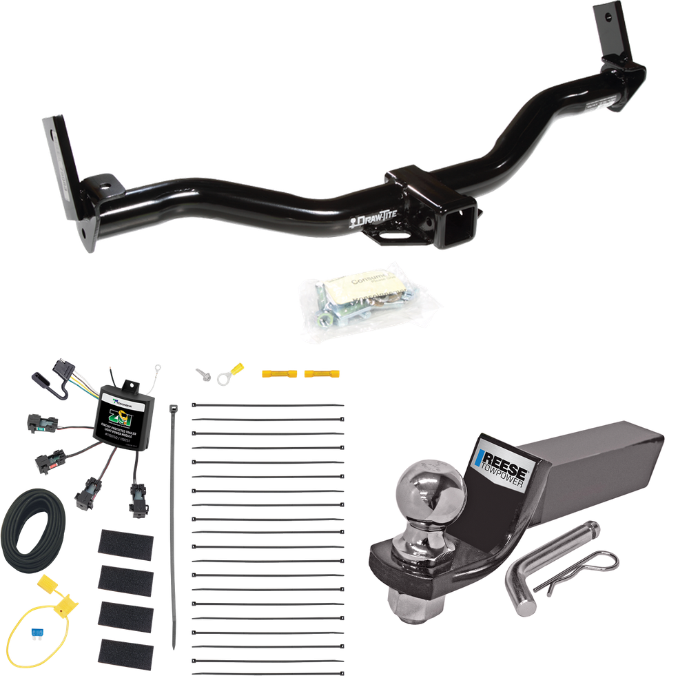 Fits 1995-2001 Ford Explorer Trailer Hitch Tow PKG w/ 4-Flat Zero Contact "No Splice" Wiring + Starter Kit Ball Mount w/ 2" Drop & 2" Ball By Draw-Tite