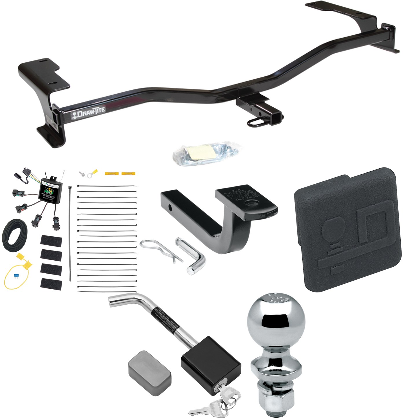 Fits 2010-2011 Mercury Milan Trailer Hitch Tow PKG w/ 4-Flat Zero Contact "No Splice" Wiring Harness + Draw-Bar + 2" Ball + Hitch Cover + Hitch Lock By Draw-Tite