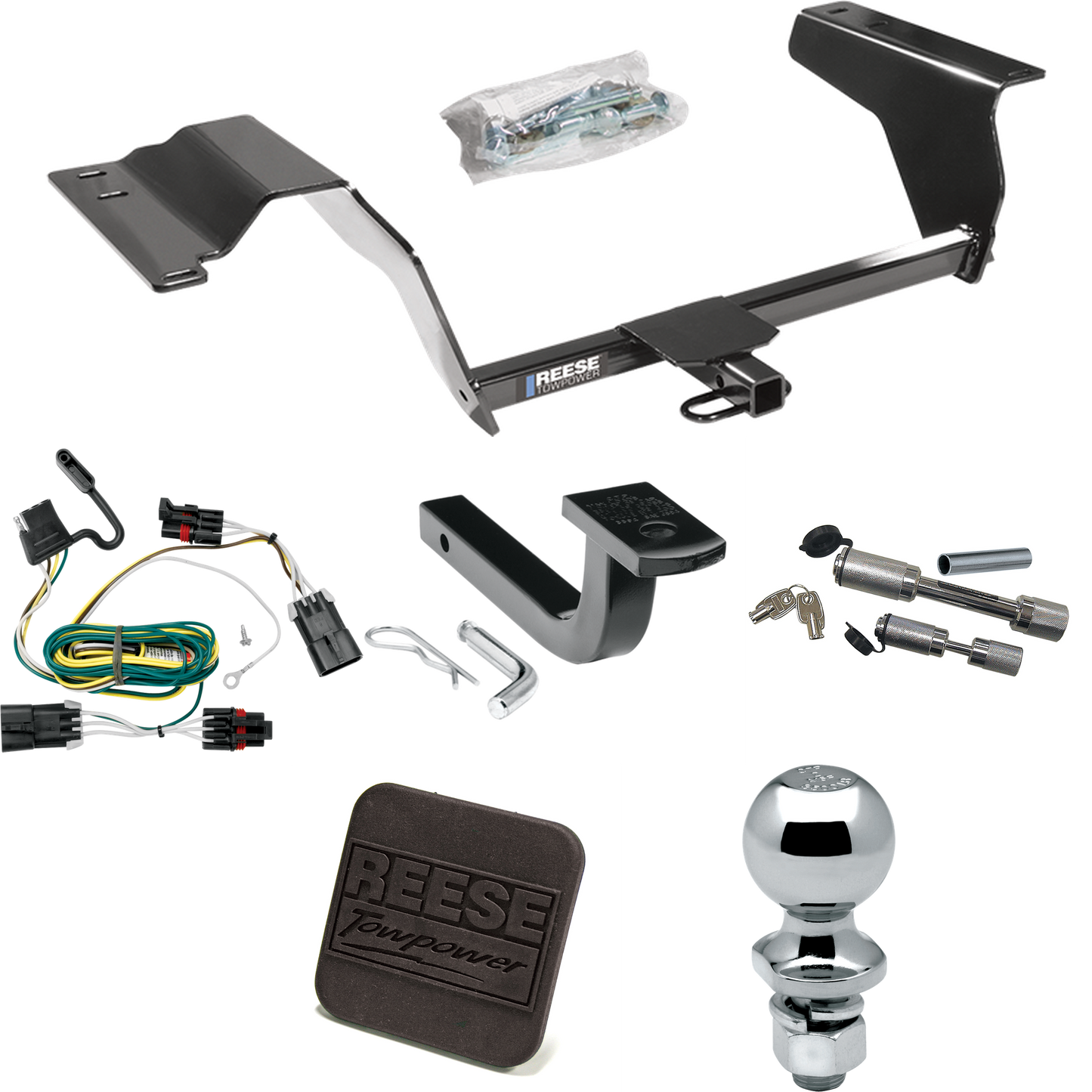 Fits 2007-2009 Pontiac G5 Trailer Hitch Tow PKG w/ 4-Flat Wiring Harness + Draw-Bar + 2" Ball + Hitch Cover + Dual Hitch & Coupler Locks (For GT Models) By Reese Towpower