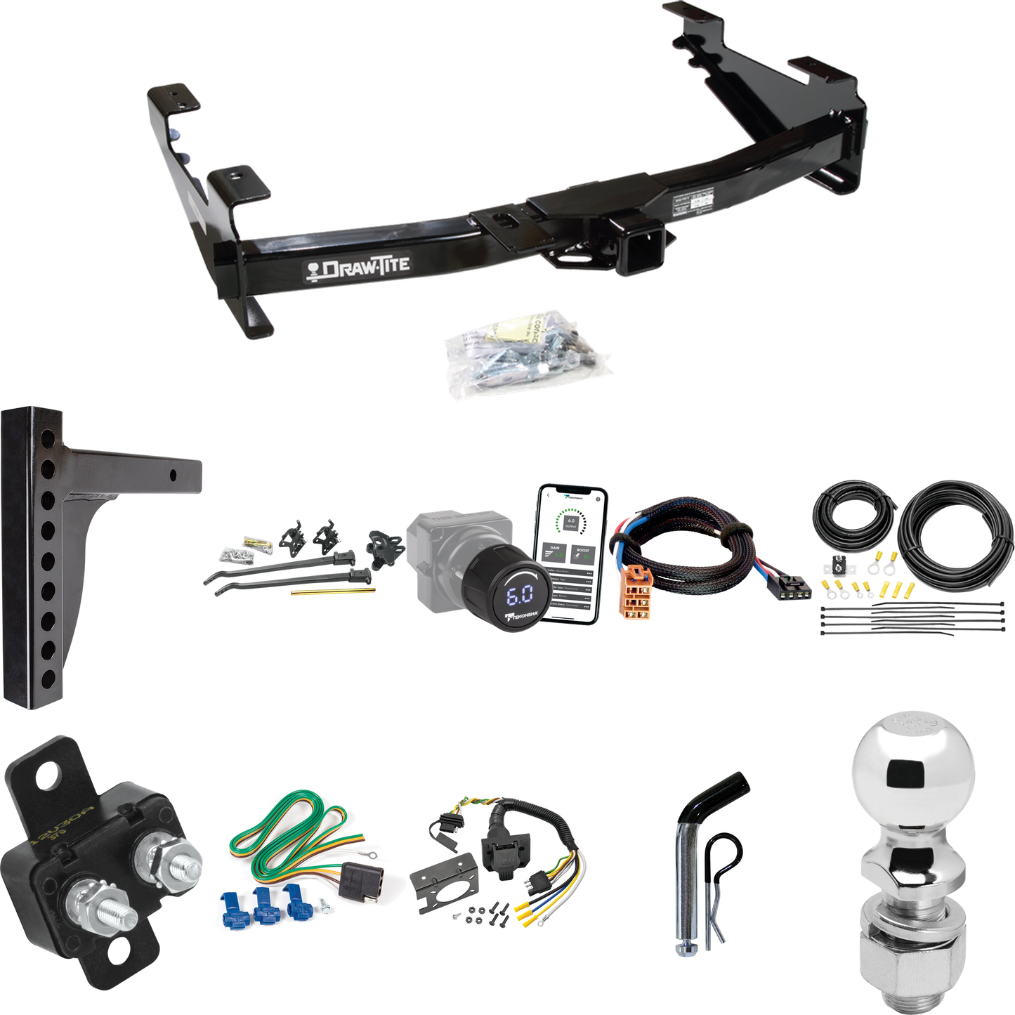 Fits 2003-2007 Chevrolet Silverado 3500 Trailer Hitch Tow PKG w/ 12K Trunnion Bar Weight Distribution Hitch + Pin/Clip + 2-5/16" Ball + Tekonsha Prodigy iD Bluetooth Wireless Brake Control + Plug & Play BC Adapter + 7-Way RV Wiring (For (Classic) Mod